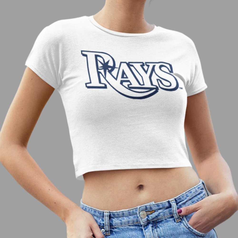 NEW Tampa Bay Rays Wordmark Team Color Pop Form Fit Crop Top Shirt WHITE